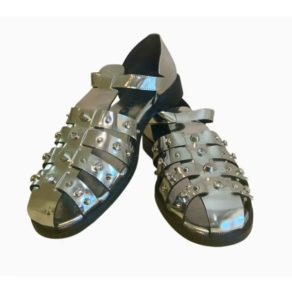 Sandro Studded Fisherman Sandals - Silver